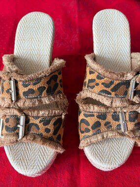 BROWN LEOPARD 4"WEDGE SANDALS